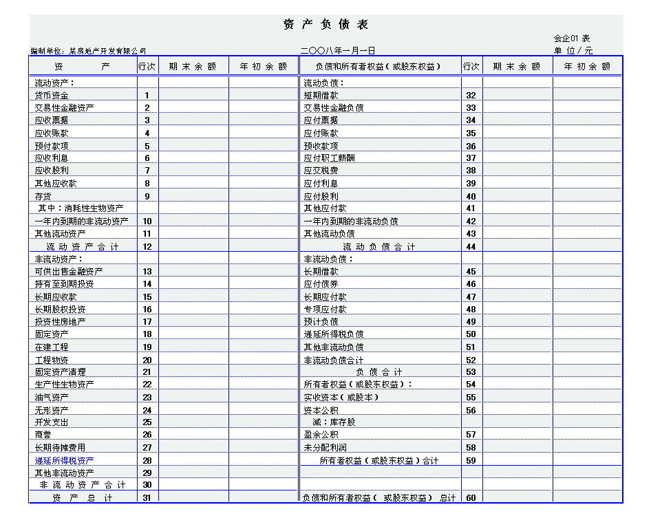 资产负债表 填写实例3